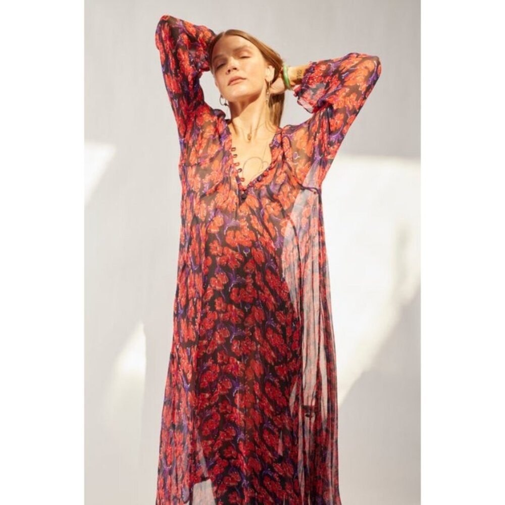 NATALIE MARTIN Fiore Maxi Dress ~ Chiffon Watercolor Onyx- size Medium